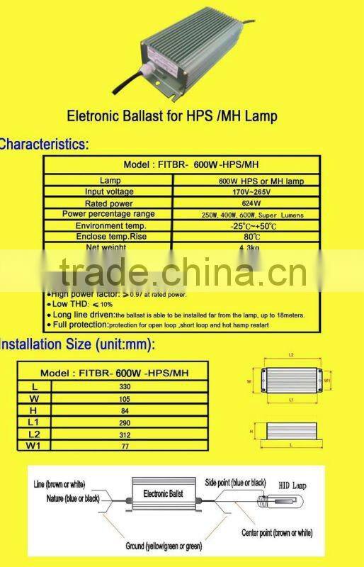 600W electronic hid ballasts EU stanrard
