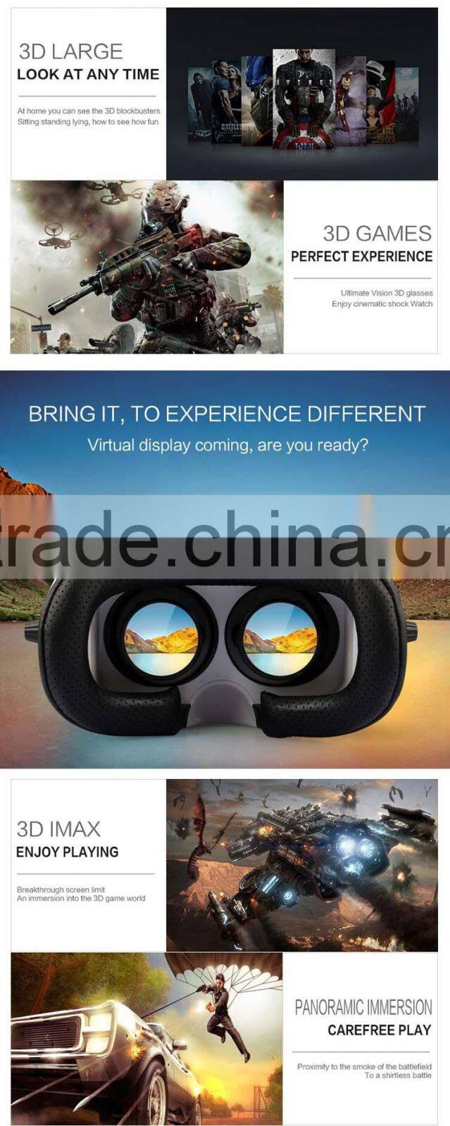 Head-Wearing 3D VR Box Virtual Reality 3D Media Player Glasses for 4 inch- 6 inch Smart Cell Phone