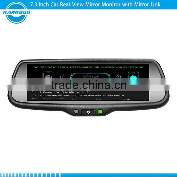 Hot selling 7.3 inch car rearview mirror monitor full screen display with Mirror Link IOS9 and android phone