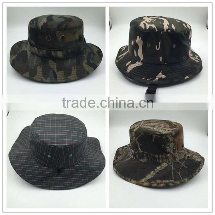 Custom design outdoor fisherman safari camo bucket hat with string