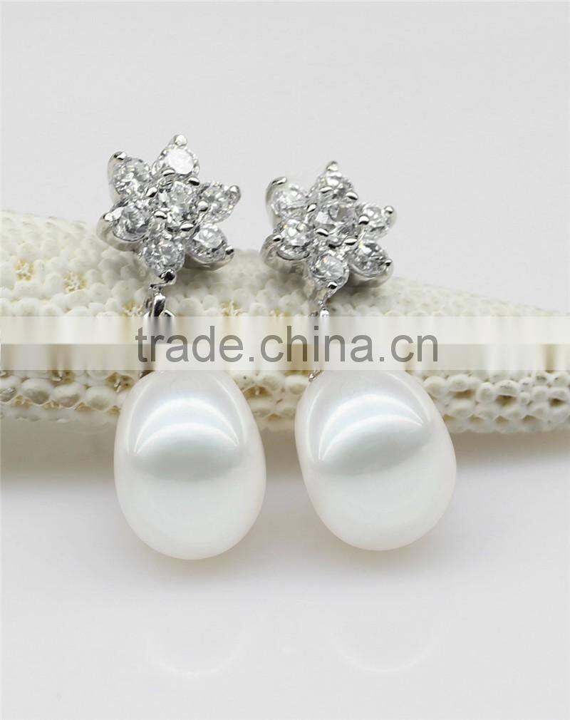 2016 fashion 7.5-8.5mm white cheap drop freshwater jewel women pearl earring 925