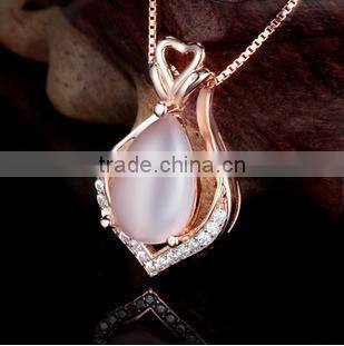 rose gold plated 925 silver natural gemstone rose quartz large sterling silver pendant