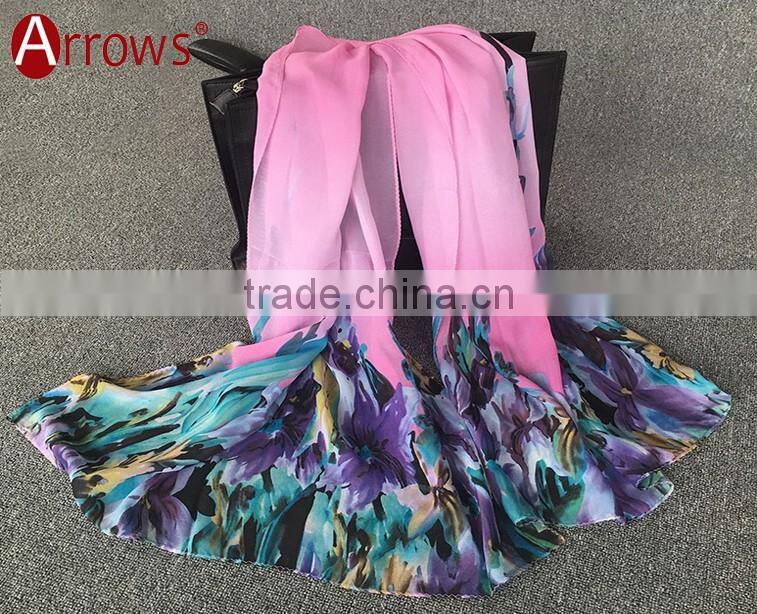 2016 Fashion Ladies Flower Print Chiffon Viscose Fashion Scarf Shawls and Stoles Solid Color