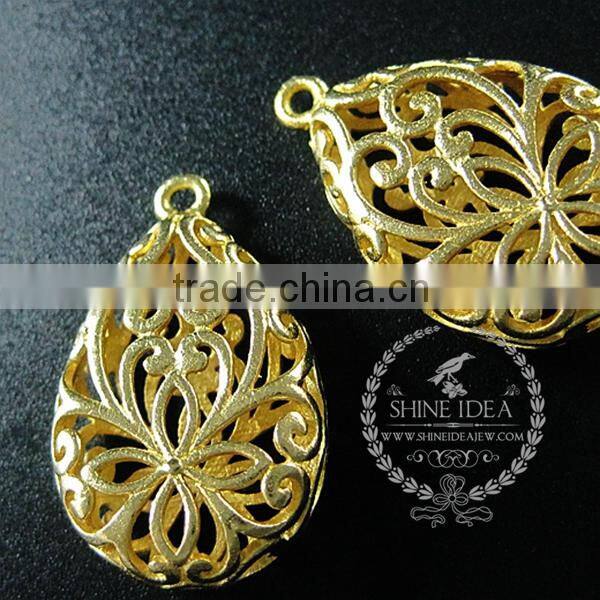 17*27mm raw brass hollow flower filligree water drop shape DIY pendant charm jewelry supplies 1850243