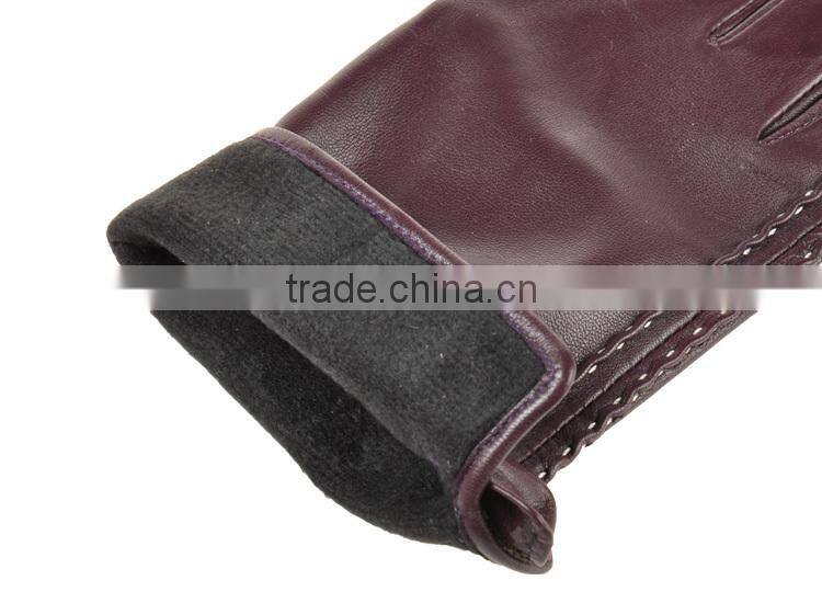 Simple and lovely purple threading bowknot threading girls sheepskin leather glove