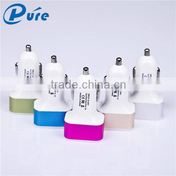 3 ports 3A output 3 usb car charger with very low price colorful charger for smartphone tablet