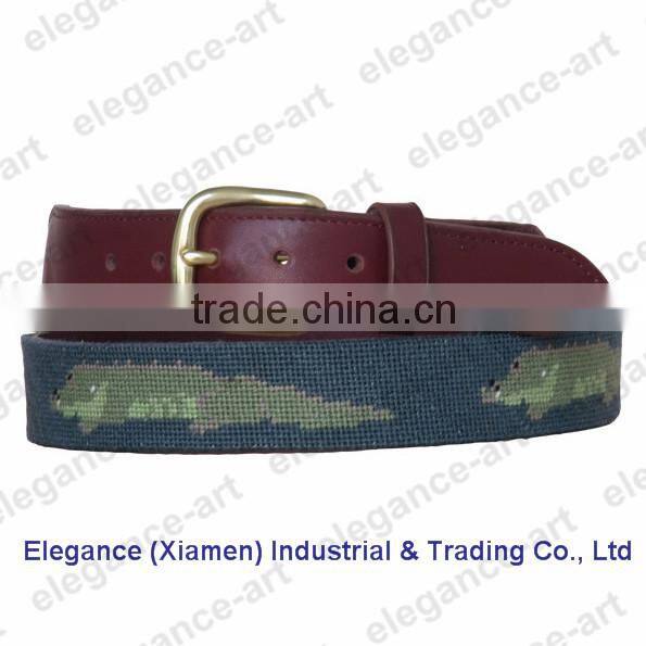 Crocodile Needlepoint Belts Stitched Cow Leather Belt