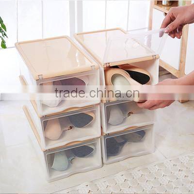 Easy Carry Border Transparent Drawer Shoe Storage Organizer Stackable Box