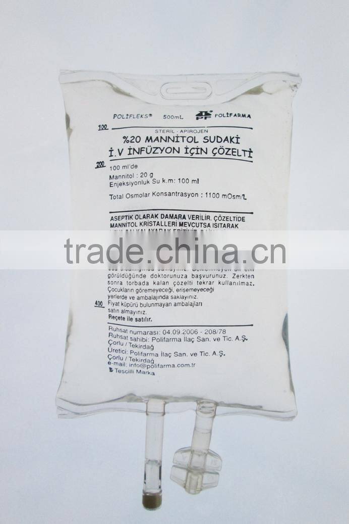 medical PVC Infusion bag/ PVC IV infusion bag (double tube )