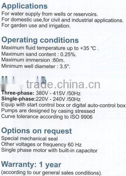 CE certified electric centrifugal submersible water pumps 3.5SD 3 4