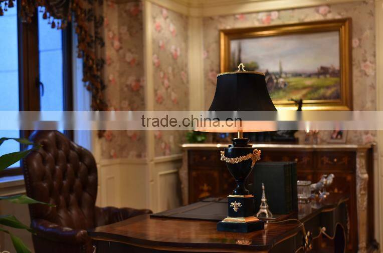 Pure brass carving decorative black marble table lamp with black fabric lampshade