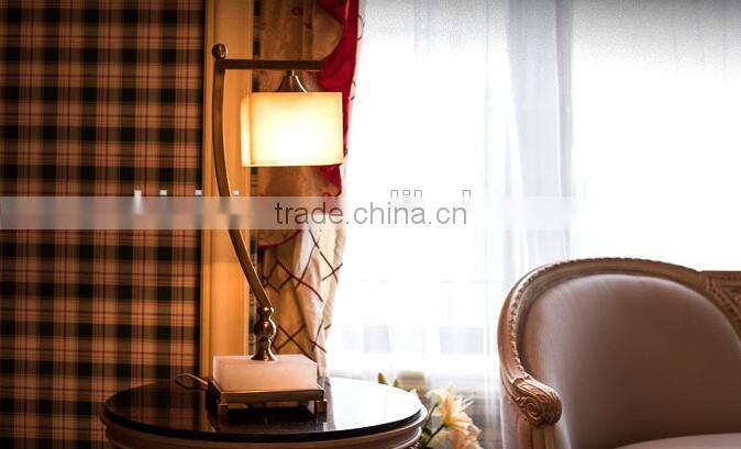 Square shape pendant design imported white jade body metal matching living room table lamp