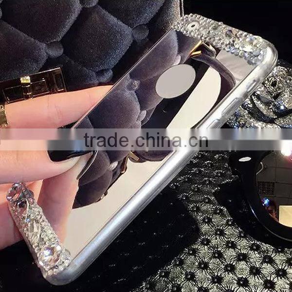 Cell phone case with mirror,TPU mirror diamond phone case for iPhone 6S 6Plus