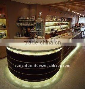 Piblic place airport acrylic solid surface counter solid wood food kiosk