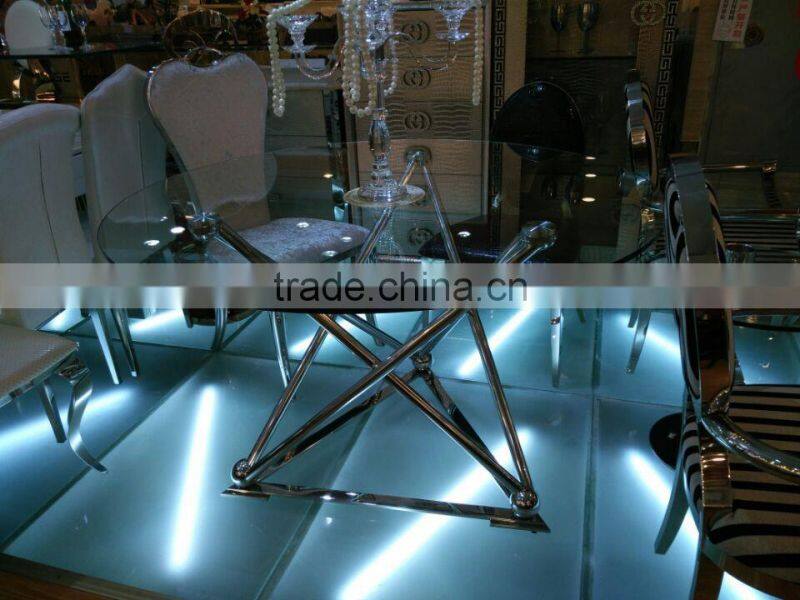 glass top stainless steel base dining table and chair AH126