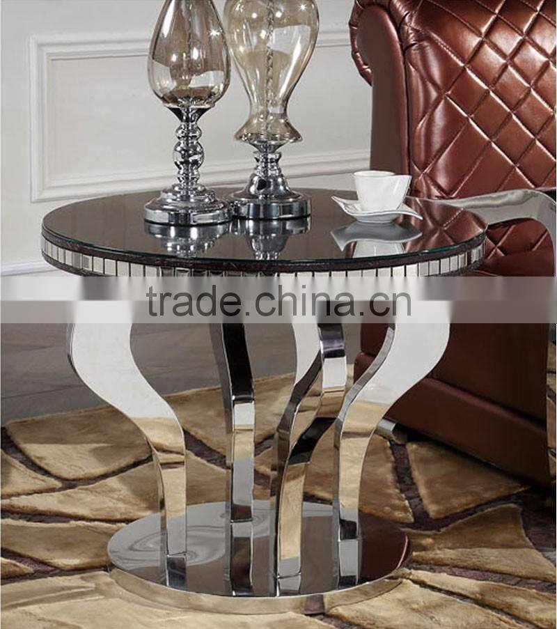 round shape stainless steel corner/tea table with stone marble top B108-2
