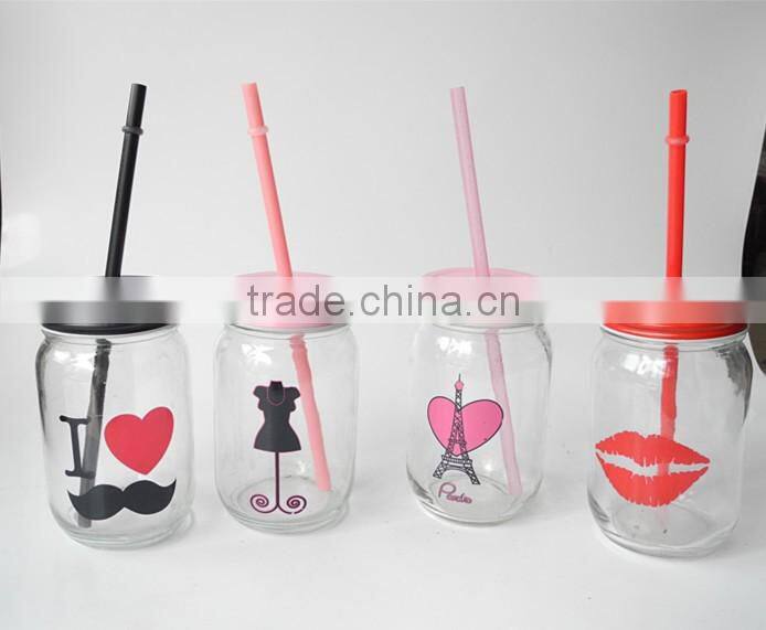 recycled valentine's day red lips design glass drinking jar with lid