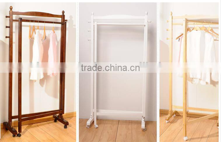 wooden clothe rack with Omni-directional wheel wooden coat hanger