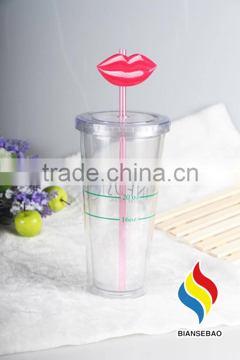 Eco-friendly 16oz Double Wall Clear Plastic Tumbler With Lid For Juice