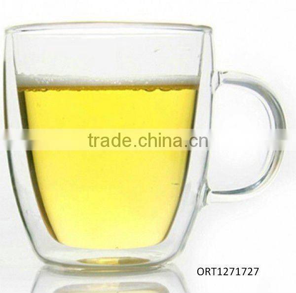 High quality double wall glass coffee cup with handle