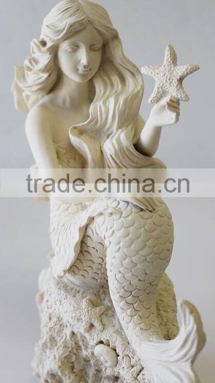 Indoor decor stone carvings White Marble Mermaid Flowing Hair Statue for Hot Sale