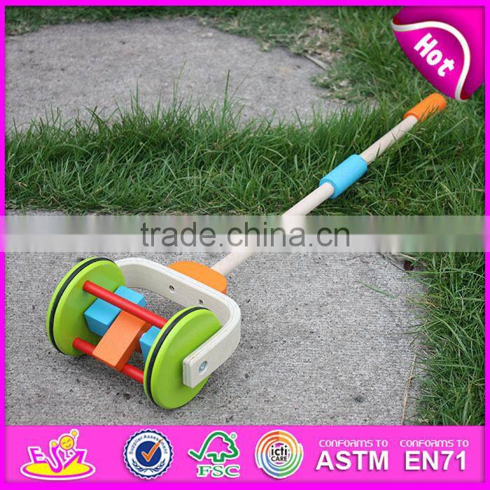 2015 Hot new wooden hand push cart toy for kids,Classic Cartoon Cart Wooden Push Toy,Baby favorite wooden push cart toy W05A010
