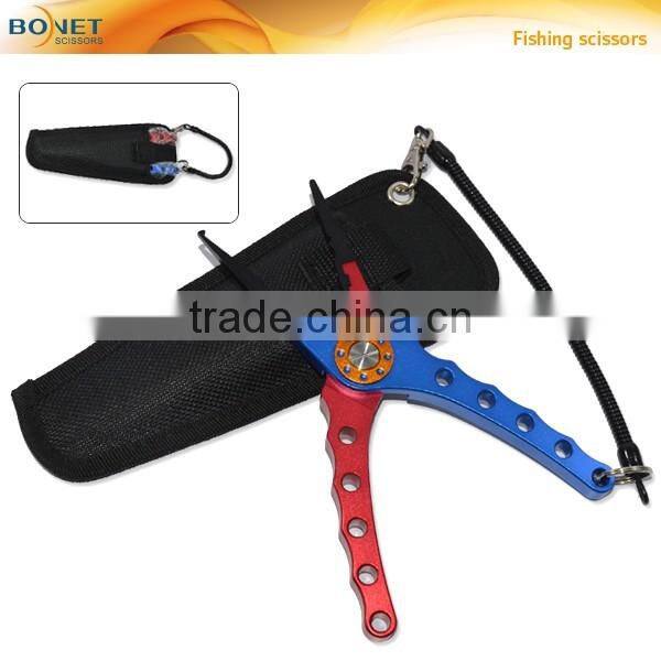 SFI0005 8'' Aluminum Bent Nose Stainless Steel Jaws Fishing Pliers Scissors Line Cutter Remove Hook Tackle Tool with Lanyard