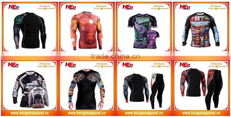 Hongen apparel Custom Stretch Lycra Compression Shirt Mma 2017 rash guards