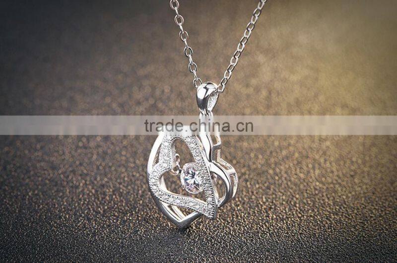 Popular Girl Fashion Girls Dainty Double Heart Pendant Necklace With AAA Zircon