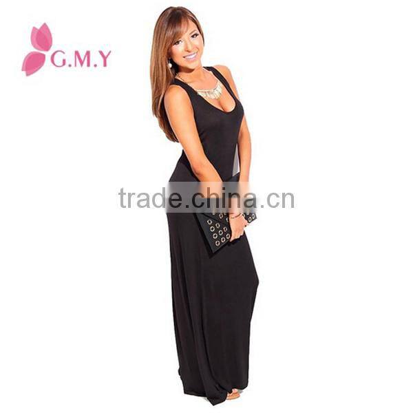 Women scoop neck racer back sleeveless casual dress strechy long maxi dress