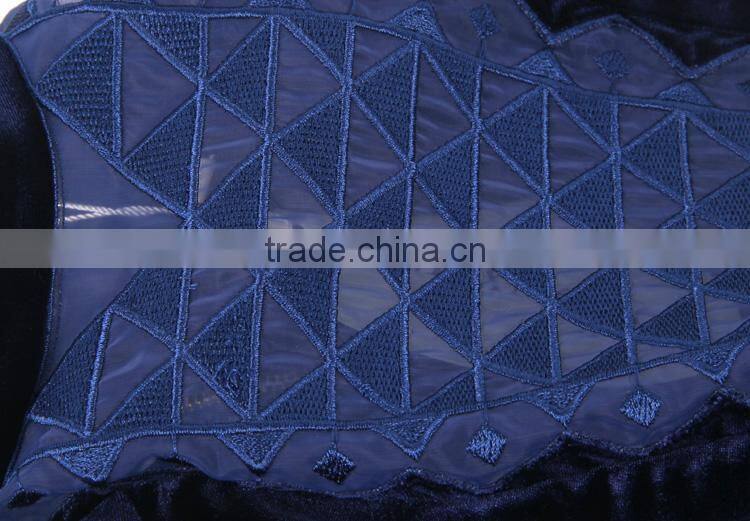 High Quality Sexy Lady Long Lace Sleeve Velvet Embroidered Dress