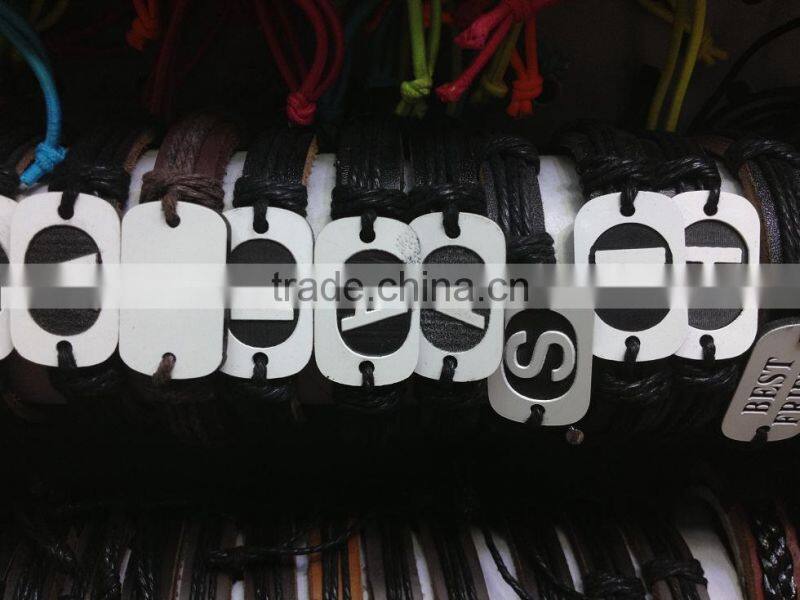 personalized initial letter charm leather bracelets custom logo charms DIY leather bangle best promotion gifts