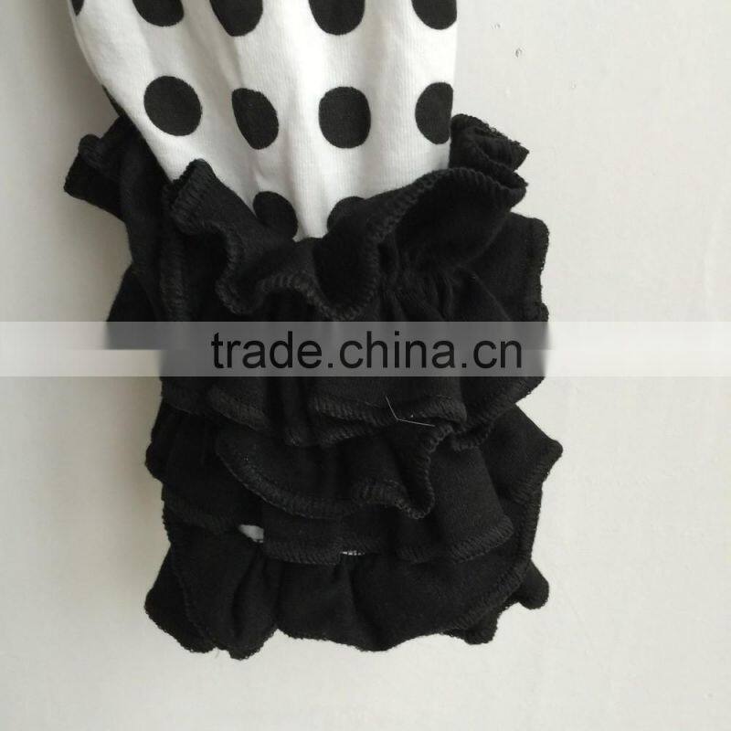 2016 hot sale baby girl dots icing pants with black triple ruffles leggings baby icing pants