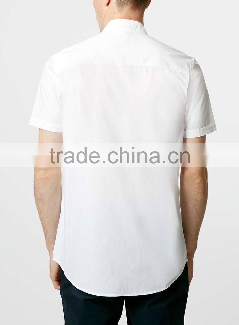 White Double Pocket Poplin Short Sleeve Casual Shirt
