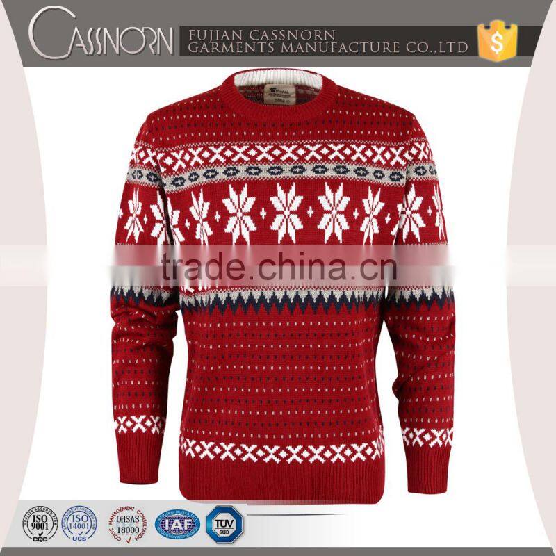 crew neck long sleeve snowflake jacquard christmas sweater for men