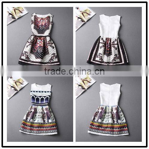 Promotional ! 2016 summer style printing dress skirt, women sleeveless party dresses, Custom women dress