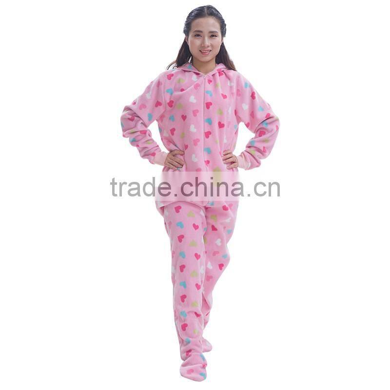 Cheap heart printed fleece onesie,pajamas