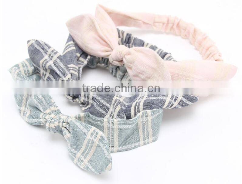 plaid yarn dye woven fabric headband for kids