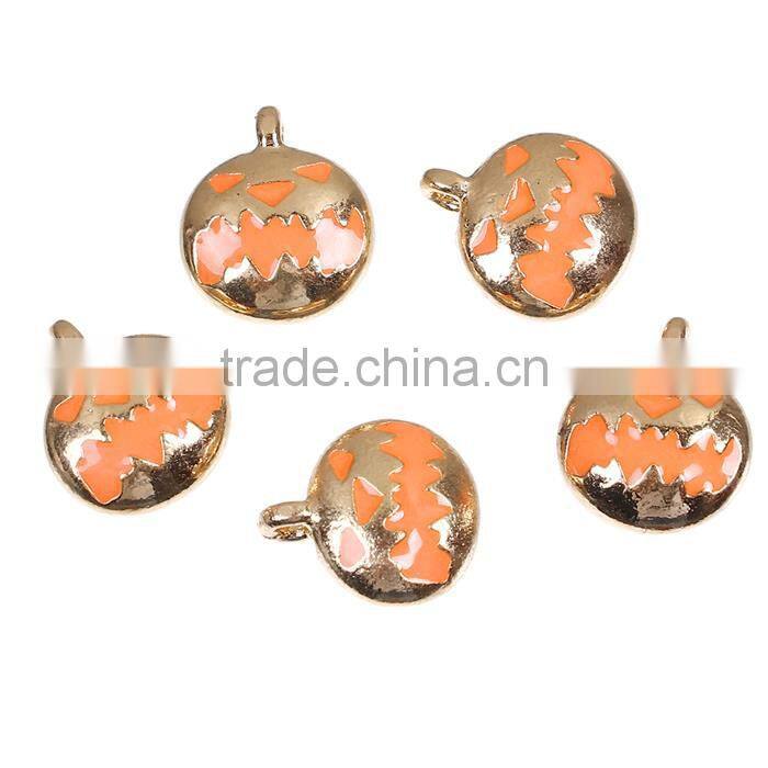 Zinc Based Alloy Halloween Charms Pumpkin Gold Plated Orange Enamel