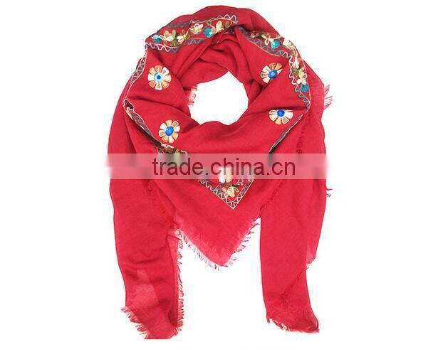 hot sale square headscarf pure cotton embroidery shawl scarf muslim hijab scarf for women