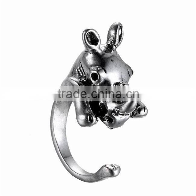 Silver Bronze Plated Rhinoceros Knuckle Ring Animal Open Mouth Unisex Rings