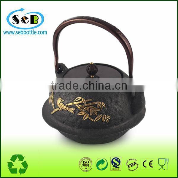 Eco-friendly Cast Iron teapot with embossed Lotus decor for wholesale