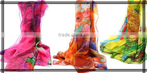 Flower Printed 110cm*110cm Square Chiffon Fashion Shawl