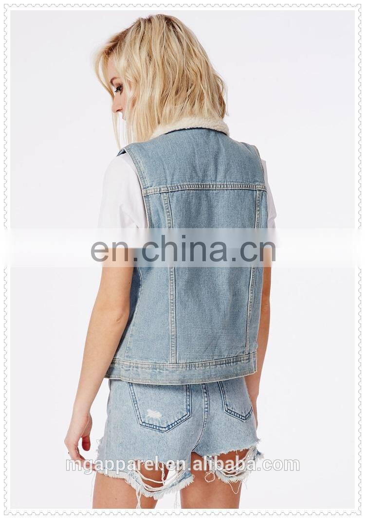 hot sale unique design sleeveless jean jackets for girls wholesale china
