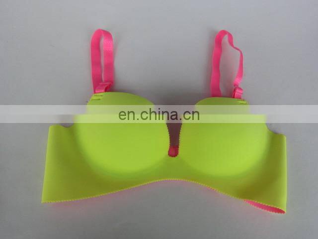 Women sexy contrast color green seamless brassiere and pink strap Trade assurance supplier