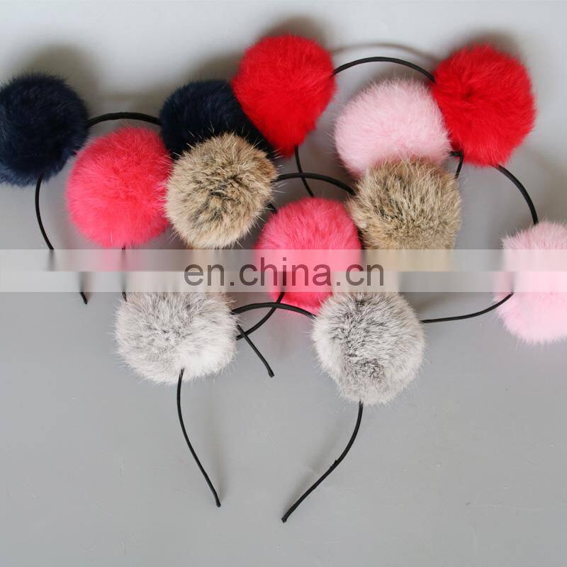 Fur pompom hair bands for girl lady fashion style real fur ball accessory