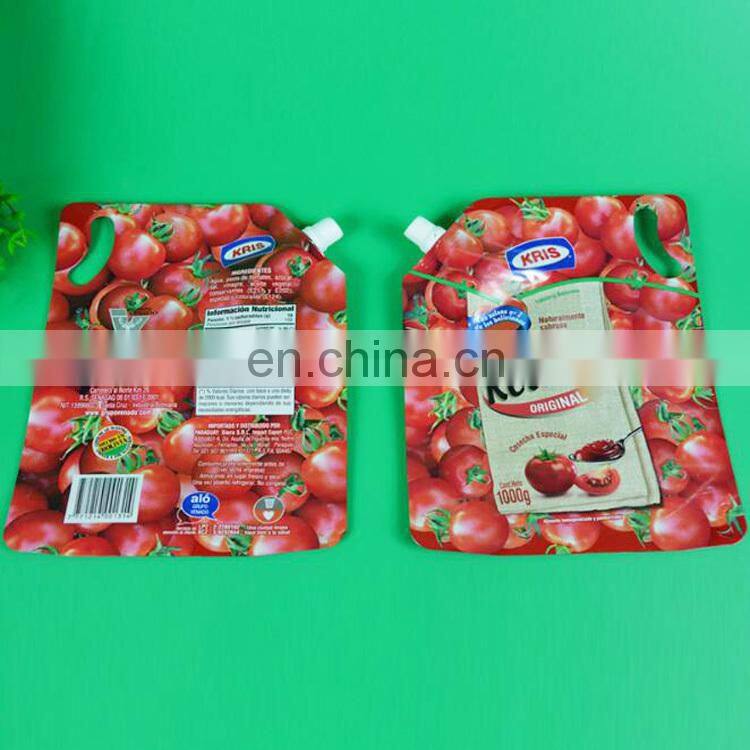 China factory wholesale laminated aluminum foil red ketchup liquid packaging stand up spout pouch