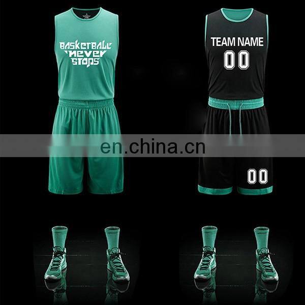Plain basketball wear double side blue green color mesh dry fit basketball jersey