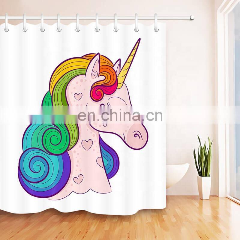 Lovely colorful unicorn waterproof polyester shower curtain bathroom