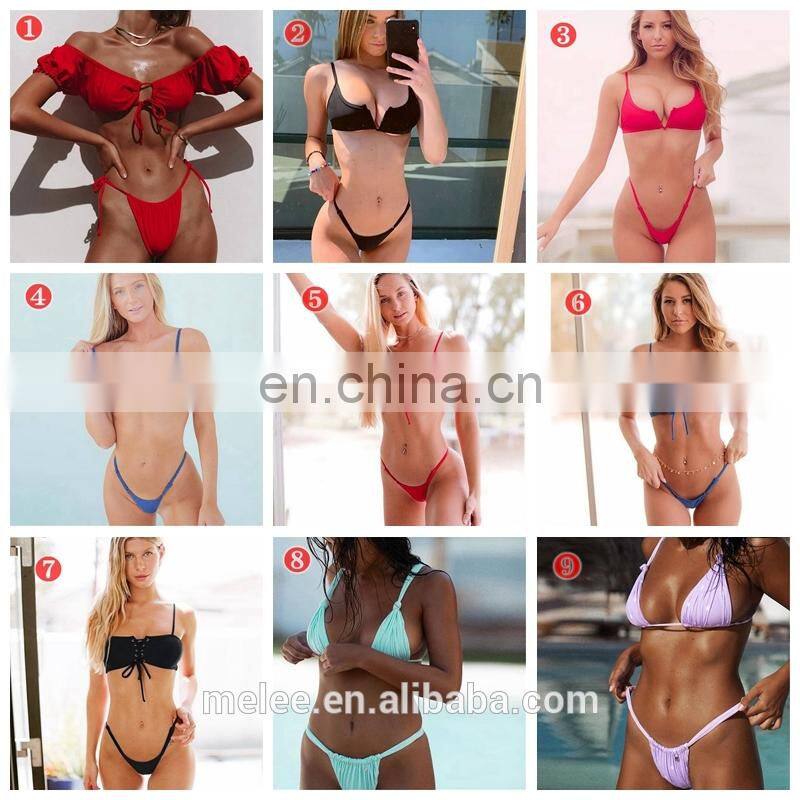 Solid Red Ruffle Swimsuit Female Bandeau Bikinis 2020 Short Sleeve Swimwear Women Tie Side Bathing Suit High Cut Biquini Bikini